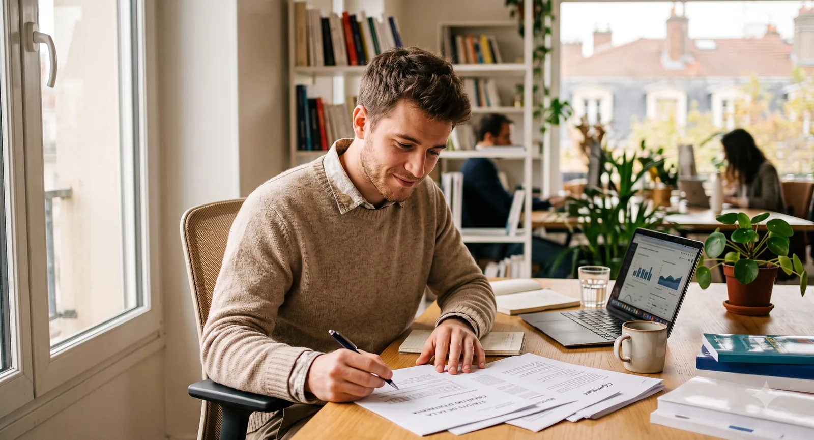 Un entrepreneur relit ses documents de création d'entreprise